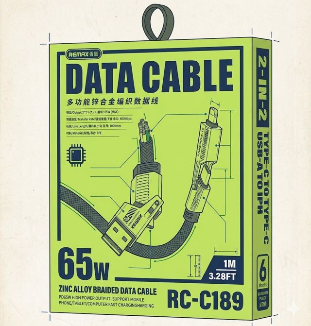 100% Original Remax RC-C189 65W Zinc Alloy Braided 4 in 1 Fast Data Cable